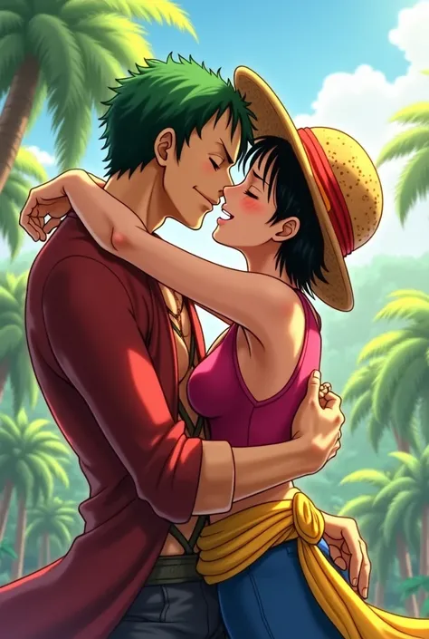 Rorono Zoro kisses monkiey d luffy