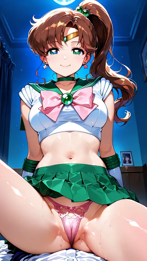 masterpiece, top quality, high resolution, Beautiful and cute sailor jupiter ,Look forward with your whole body and watch the viewer, semi-realistic, Super Detail, have red cheeks , cinematic blue moon, one woman, ＪＫ, facing forward 、(( no tanga)), Extreme...