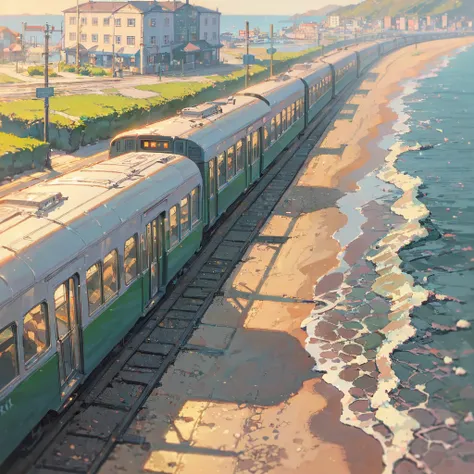 ((Anime:1.4, illustration of a train)),(masterpiece,  top quality of talks,  top quality),( Super Detail,   absolute resolution ),((16k,  high resolution)), (((Tram, Seaside,  blue sky, Cumulonimbus)) ((cozy lofi  illustration of a train:1.4)), ((Anime:1.4...