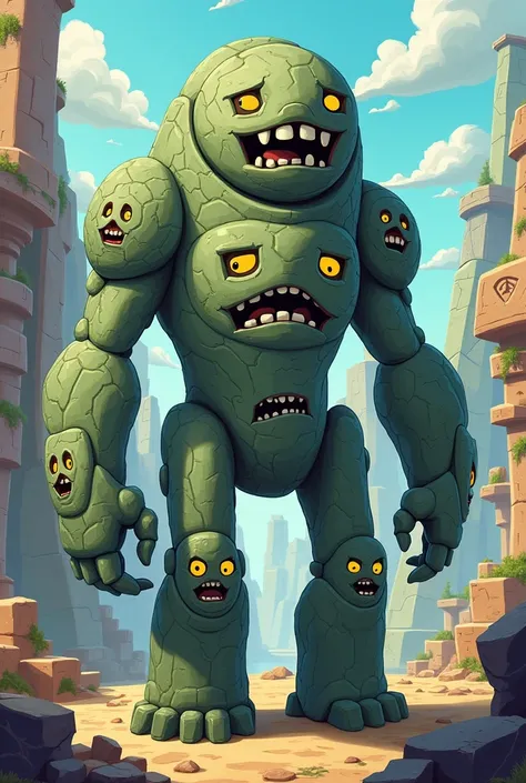 ( Style  Adventure Time),( Amphibian Style),  Golem with multiple stone faces.  