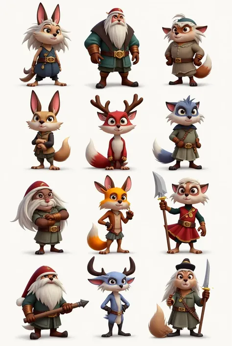 Help me create 10 different characters that can be animals or people, thank you 