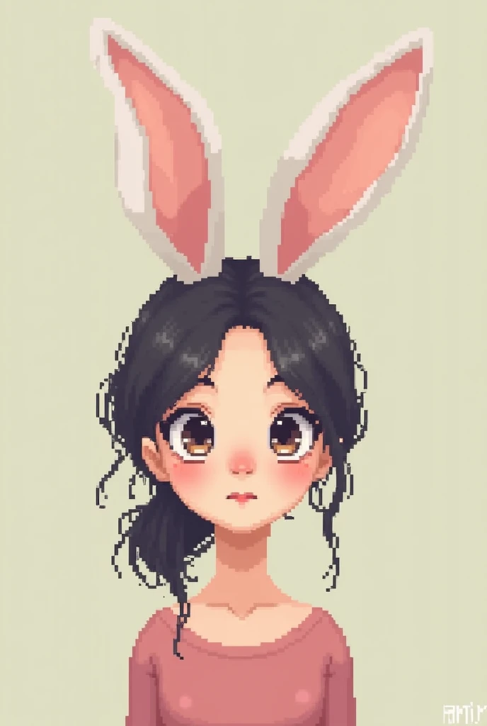 pixal art, One with a rabbit's ear on top of her head