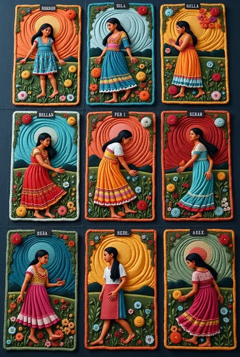 I want embroidered tarot cards with the theme of traditional Honduran games 