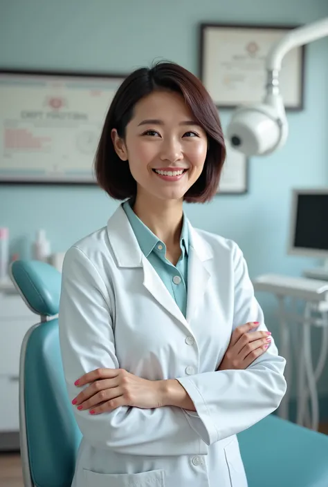 Short-haired woman is a dentist