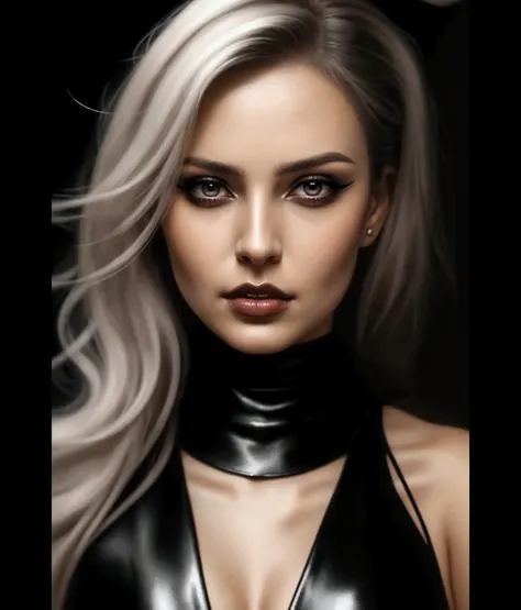 a close up of a woman wearing a black blouse and a garrote,  glowing digital painting , sensual digital painting, dress in the style of digital painting, # a digital painting of all time, #  a digital painting of all time, elegant digital painting, digital...