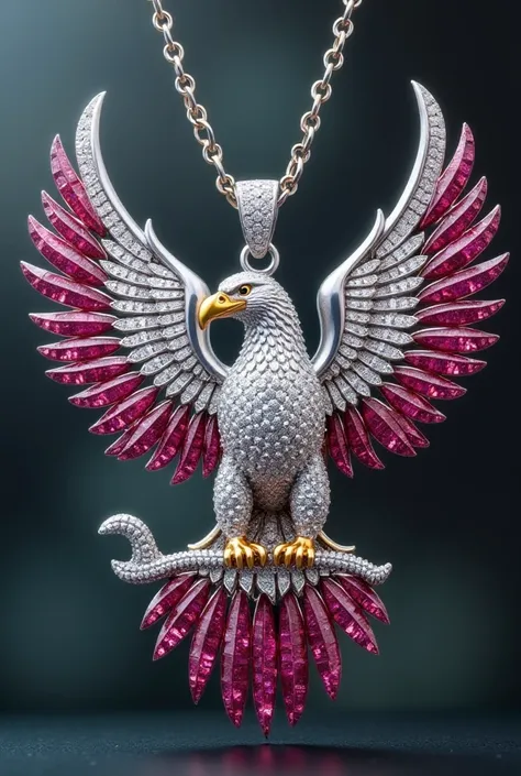 I want you to design me an eagle pendant, set with diamonds, rubies, and white gold.