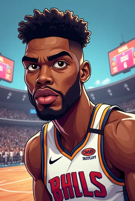 Create a cartoon picture of DEANDRE AYTON for my ren's book cover 