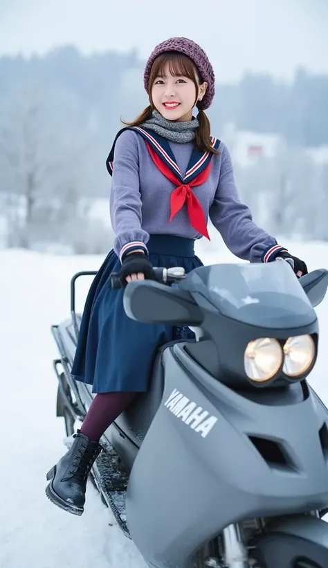   Documentary Photos  ,   realistic photo  ,   Super Real, 1 VERY BEAUTIFUL JAPANESE GIRL  ,   famous Japanese idol  ,   beautiful face,   cute face like an idol,   beautiful eyes, LONG BOOTS FOCUS  , (  wearing a sailor suit 、 is wearing an outer jacket a...