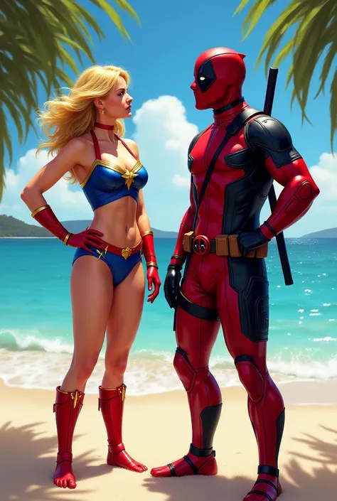 Captain Marvel in a bikini with Deadpool