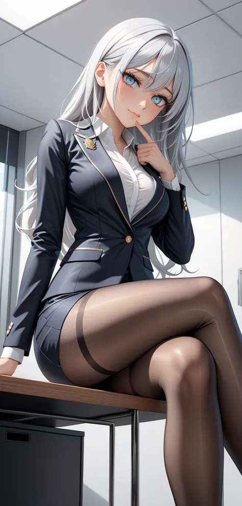 ((Random Sexy pose)), ((Ultra detailing)), (very aesthetic, best quality, ultra detailed), intricate details,
1girl, silver hair, silver eyes,((Detailed eyes)), ((Beautifull eyes)), ((prefect eyes)), long hair, Medium breasts, shy, Licking her lips, wearin...