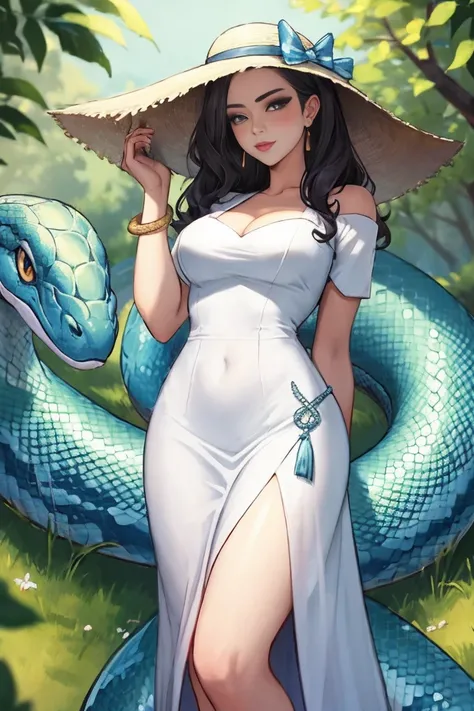  beautiful woman , dress 、snake、hat、