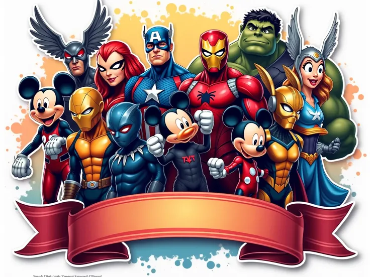 printable topper sticker  disney marvel hiroes and friends with baner ,vector,clipart