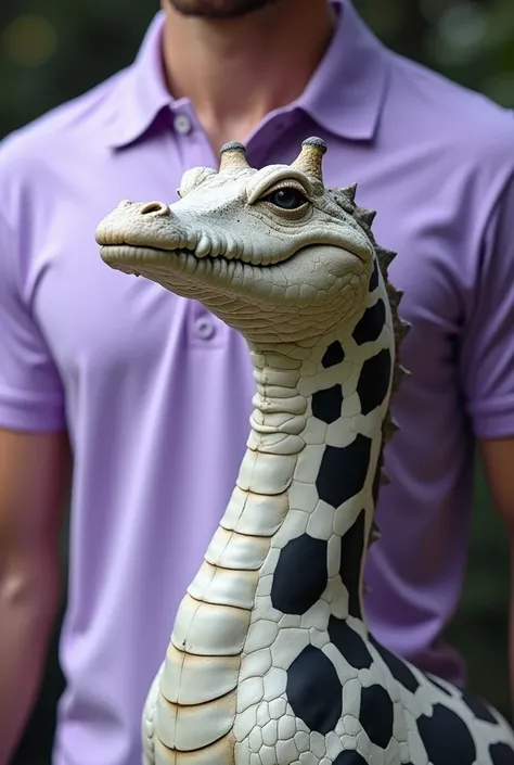  White Crocodile with black giraffe spots logo!! lavender purple polo 