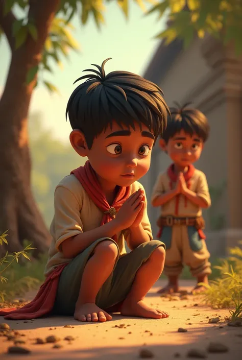 Scene 6: Rajoo’s Selfless Wish

Description: Rajoo, a poor boy from the village, arrives at the well. He doesn’t have a coin but wishes for his sick parents to get better. Guddu, overhearing Rajoo, feels guilty and takes out his last coin to make a selfles...