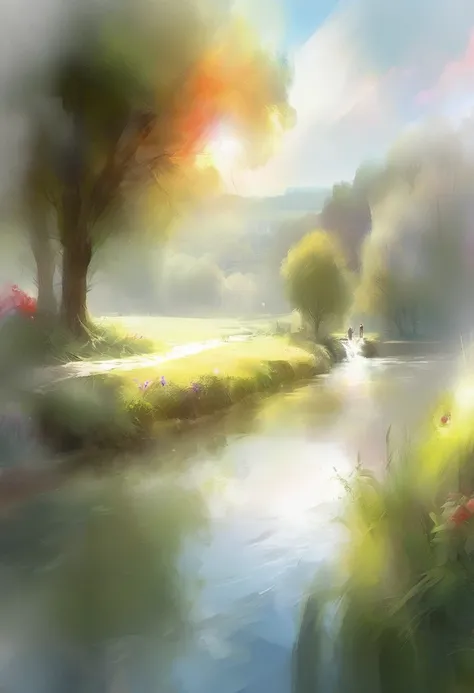 Willem Haenraets style full body  a painting of a beautiful landscape with a river and trees, a beautiful landscape, dream scenery art, dream landscape, 4k highly detailed digital art, beautiful art uhd 4 k, whimsical fantasy landscape art, fantastic lands...