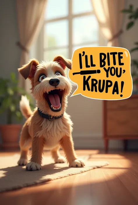 Create a dog barking and a meme as I'll bite you krupa