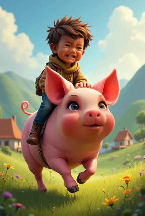 The boy on pig