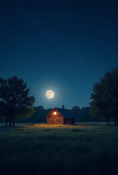 Chat can you please create 10 sperate different images of a nice field with tress on a nice night with the stars clear and visible with a barn style house and trees and tall grass with the moon glistening

