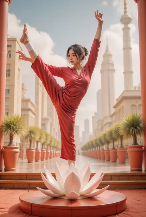 The digital structure in a low polygon style  , Chinese New Year， A martial artist wearing traditional Chinese silk took a zero-gravity leap to 2025.  standing split， The scene uses a futuristic cityscape as a backdrop  ,  superior， The number “2025” is hi...