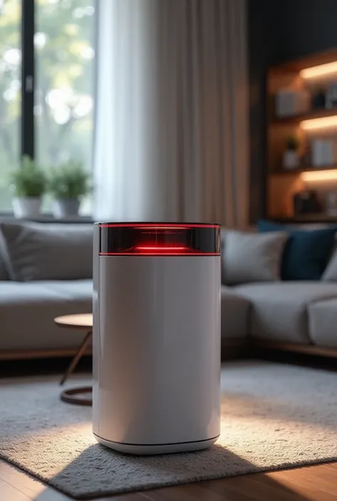 This stylish air purifier has a function of showing the level of dust in the air expressed in color. The red light is dust, disinfection with UV light and control via phone. Request the first photo.