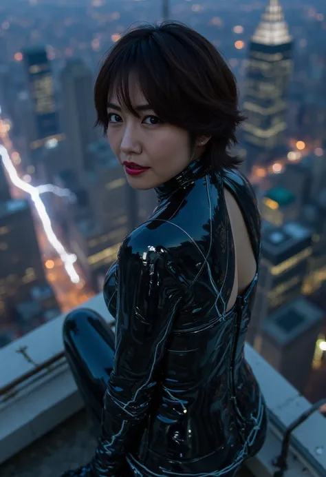 Very realistic photo, best quality, masterpiece, very high resolution, incredibly absurd, highly detailed, delicate and dynamic,
Theme.(One woman).(Venom suit cosplay).(Pitch black high heeled ankle strap sandals),
Hair features.(Short black hair).(Pixie c...