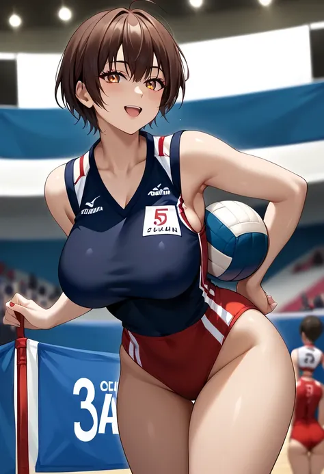  (  beautiful breasts) ((  detailed eyes )),  excellent anatomy, masterpiece,   top quality of talks ,   is present,  

Big Breasts ,  Show accurately  , ((   sleeveless volleyball uniform))　 Show Black Bras  　 {best quality}, {very aesthetic}, {ultra-deta...