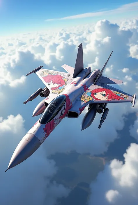 Very modern fighter jet that has anime girls as a skin