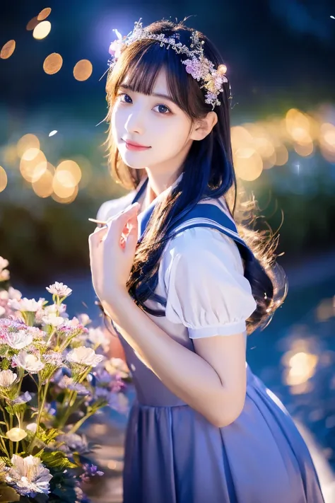 ultra-detailed,highres,photorealistic:1.37,[Sailor Moon],[beautiful detailed eyes,beautiful detailed lips,longeyelashes],colorful,portrait,moonlit garden,flowing hair,sparkling tiara,[magical transformation],elegant pose,sailor suit,sparkling energy,glowin...