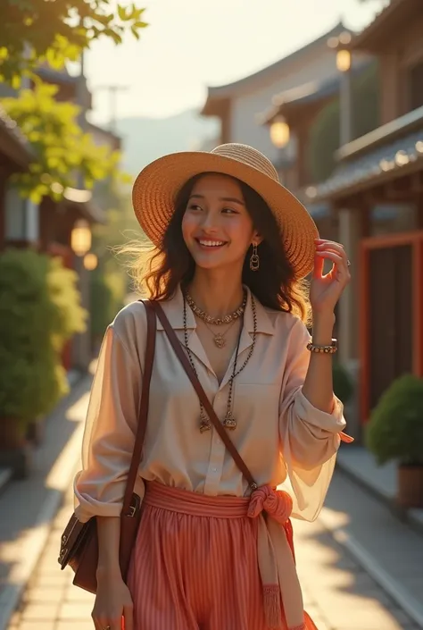 photoreal,smile, Accessories,walking , in summer ,  in Kyoto