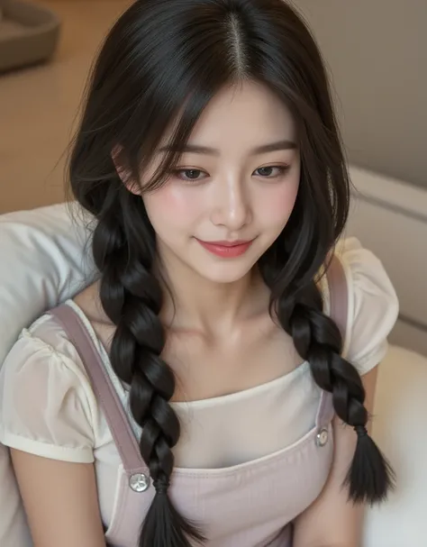 (A super cute Korean female college student is sleeping with a futon on her bed1.2)(Grinning,smile:1.2)( I'm happy:1.1)(16k,  RAW photos ,  top quality, masterpiece: 1.2),(A cute braid of shiny black hair)  Super Detail,  Super Resolution, (Genuine, Genuin...