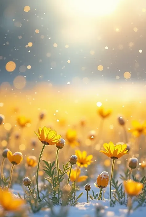 Yellow field of flowers in winter 
