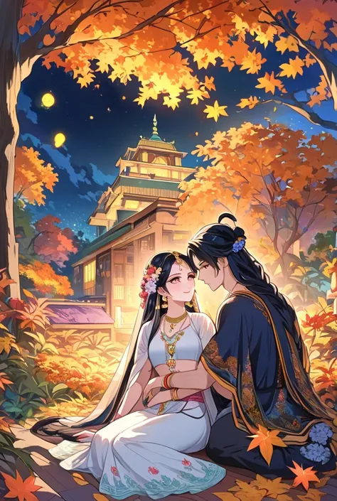 Radha and krishna god autumn night 