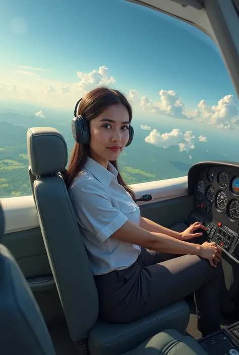 A bangladeshi beautiful girl operating a plane 