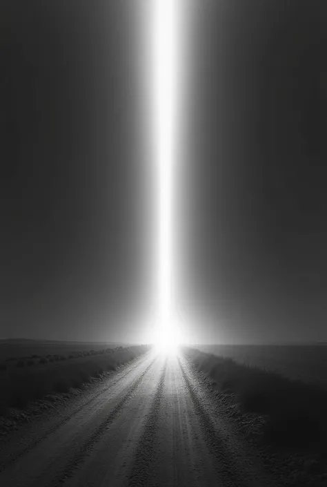 Show a dirt road that there's nothing around it, and it's at the bottom of the light path. Put it in the border of the picture of a shawl in black and white frame color.