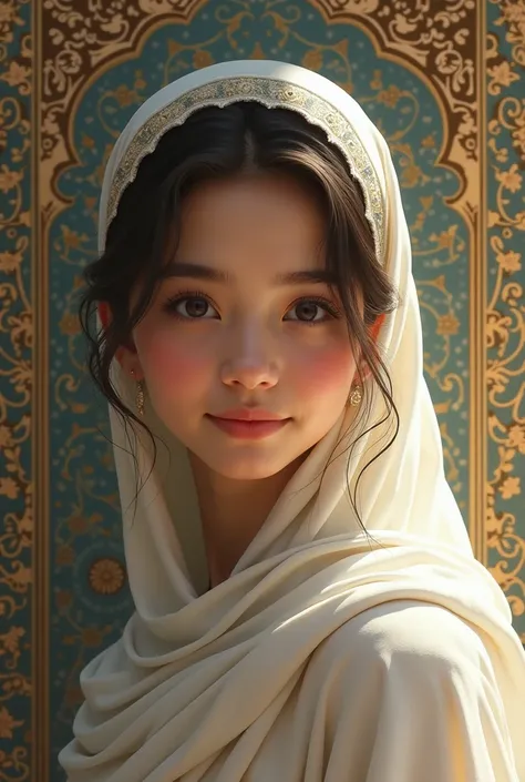 make an image of beautiful girl have dimples and islamic culture