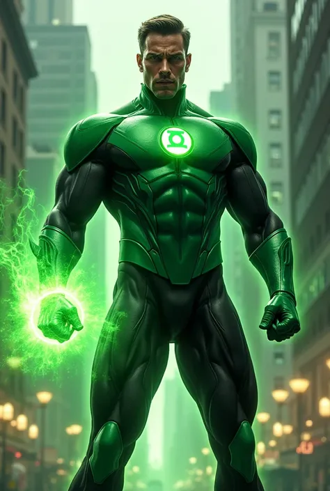 Green black lantern (john stewart) Full-body in a city 