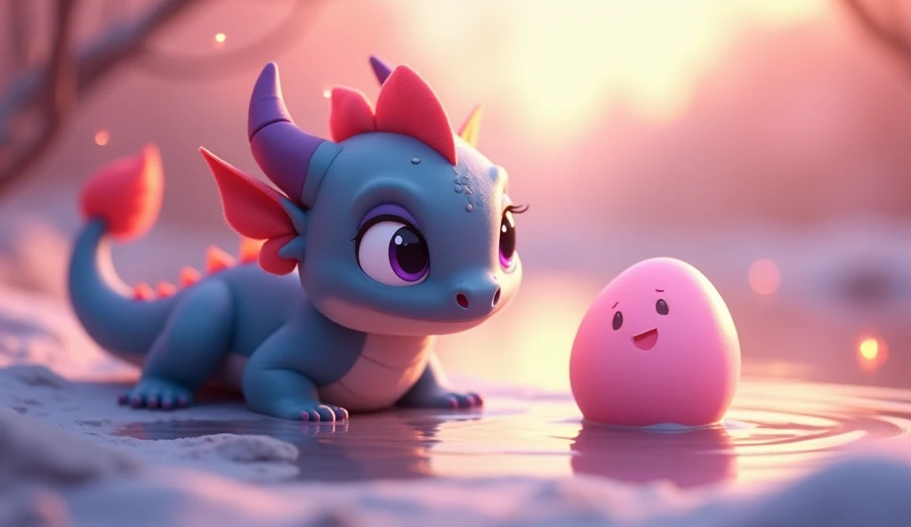 A dreamy, bubble-like 3D animation style with a soft, plush appearance. Characters and objects have smooth, rounded forms with a slightly glossy or velvety finish, resembling squishy toys or balloon sculptures. The color palette is bright yet soothing, wit...