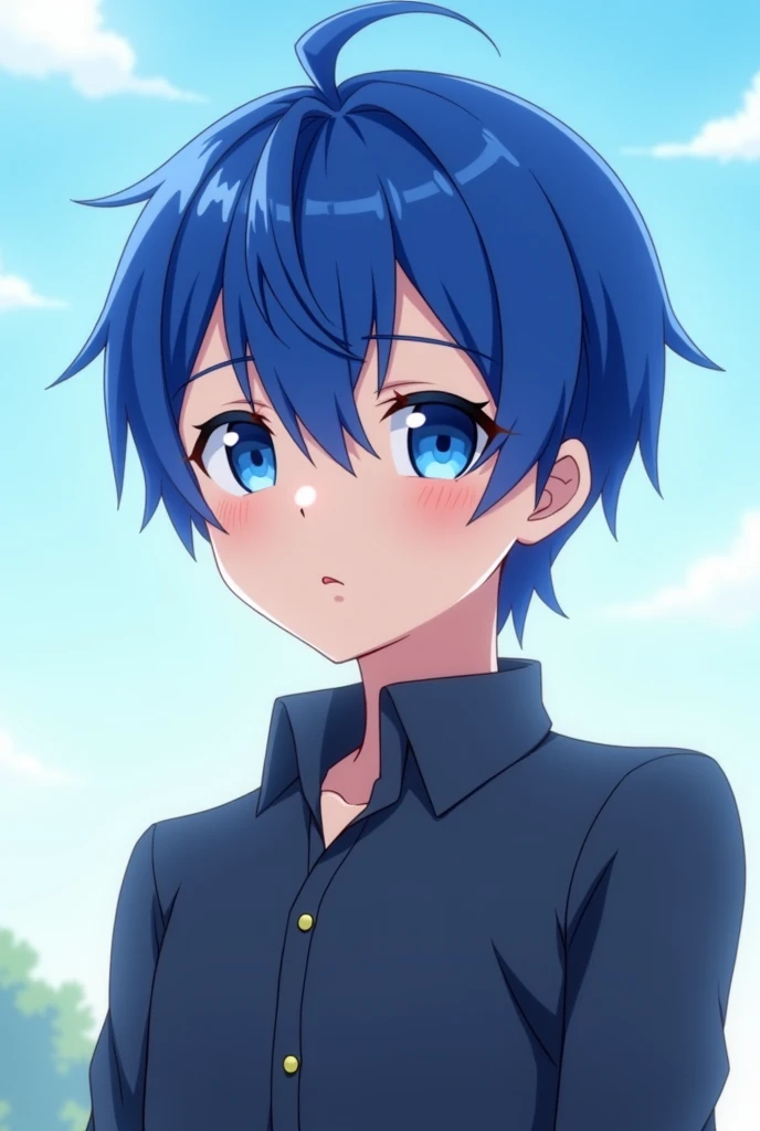  anime boy  with blue hair and blue eyes,   anime drawings inspired by Kun Can ,  are trending on pixiv , What is it??, Sad blue eyes ,   anime girls with blue hair  ,  2D Anime Style , Fubuki,  Moe Anime Art ,  anime boy ,  young man anime ,  tall man in ...