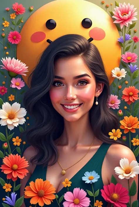 Type nedal Alfadel  with flowers and smail emoji background 