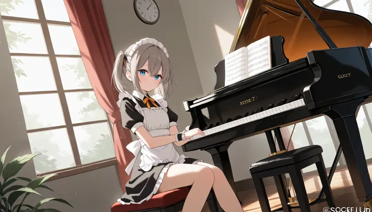 Maid playing piano