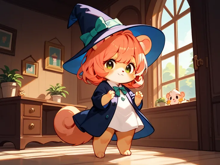 Hamster Personification , furry, cute hamster girl,  Magician's Robe , Magical House, The room is full of wonders