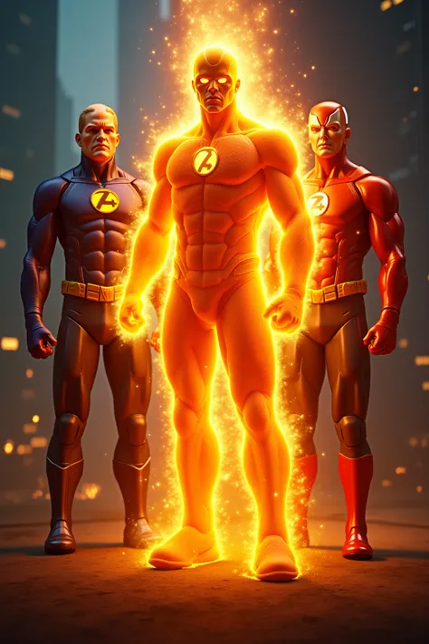 (((realistic))) ((( masterpiece, best quality ))), ((( high resolution))) Masterpiece by ProfessionalPhoto  ( extremely detailed )32K,  masterpiece,  superior quality the fantastic four of the with (( Flame Shrouded in Fire)) Marvel superheroes  