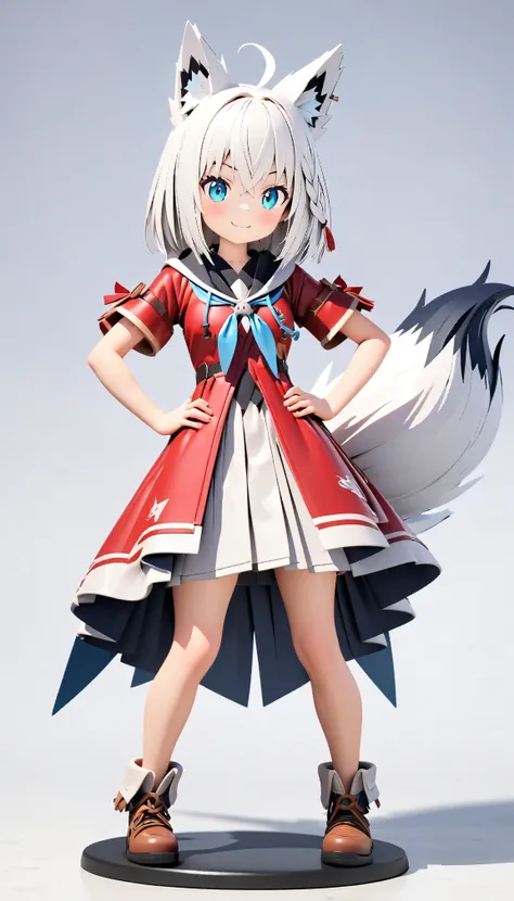 (masterpiece:1.2), (  top quality of talks:1.2),   super high resolution,   very detailed, Shirakami Fubuki, fox shadow puppet, smile,  hands on hips ,  Hololive, rider pose,  cute,    White Background  , 3D Style, 3D Figures, whole body,   3D rendering , ...