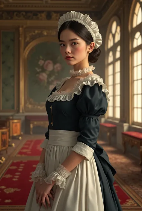 A maid ,  who served in a Baroque castle in the 18th .  century 