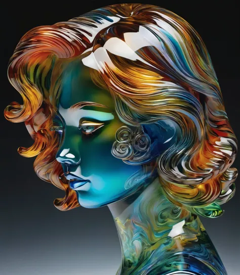 Detailed and vivid portraits of glass sculptures ,  alisabcnv in a fantastic landscape characterized by vivid colors and exquisite details , It is expressed in an artistic style that combines elements of realism and surrealism.,  by artists such as Ruan Ji...