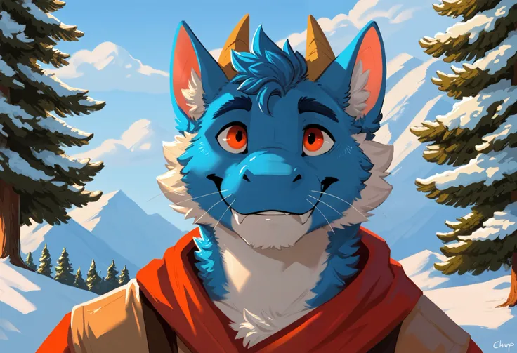 (by chunie and juiceps and ravieel and notafurrytho) (by dacad and dimwitdog and wizzikt and jizoku) (Wizzikt) (solo), (snow mountains), (cute male furred dragon), anthro, dragon whiskers, score_9, score_8_up, score_7_up, score_6_up, score_5_up, score_4_up