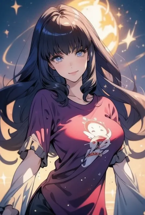 (( top quality)), ((masterpiece)),  anime style、 perfect face,  1 girl,  big breasts、He is wearing a T-shirt with the Volleyball Nations League logo..、cowboy shot、smile、