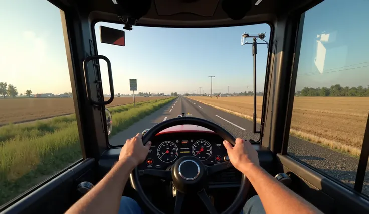 2.  Driver Perspective View  (First-Person Driver’s POV – Immersive Experience)

 ▶️ Camera Position :

 camera to be installed in the inner cabin of the tractor

It gives the driver's helmet a view similar to the Cam  /  Go Pro, as if he were driving hims...