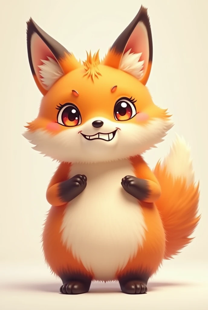 fox doll, fluffy, full stomach, Slash-looking,  chubby doll with a slender appearance, anime style