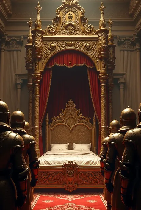 King Solomon's bed with soldiers around